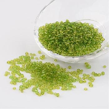 8/0 Glass Seed Beads, Transparent, Round, Green Yellow, 3mm, Hole: 1mm, about 1097pcs/50g