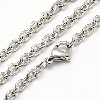 Trendy Unisex 304 Stainless Steel Cable Chain Necklaces, with Lobster Clasps, Stainless Steel Color, 17.7 inch(44.9cm), 4x3x0.5mm