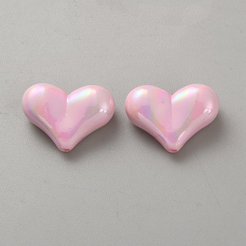10Pcs Opaque Acrylic Beads, AB Color Plated, Heart, Pearl Pink, 16x22x9mm, Hole: 1.6mm, 10pcs/set
