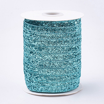 Glitter Sparkle Ribbon, Polyester & Nylon Ribbon, Turquoise, 3/8 inch(9.5~10mm), about 50yards/roll(45.72m/roll)