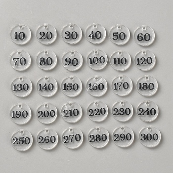 Transparent Acrylic Locking Stitch Marker Sets, Flat Round, Number, 1.25x0.2cm, Hole: 1.6mm, 30pcs/set