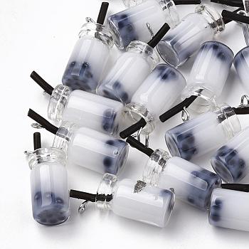 Glass Bottle Pendants, with Resin Inside, Imitation Bubble Tea/Boba Milk Tea, WhiteSmoke, 27x12x10mm, Hole: 1.8mm