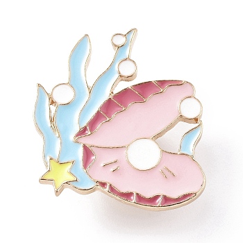 Colorful Ocean Theme Enamel Pin, Light Gold Alloy Badge for Backpack Clothes, Shell Pattern, 29x26x1.8mm, Pin: 1mm