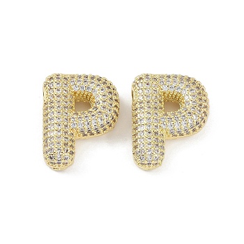 Brass Micro Pave Clear Cubic Zirconia Pendants, Letter P, 20x25x8mm, hole: 3.5x2.5mm
