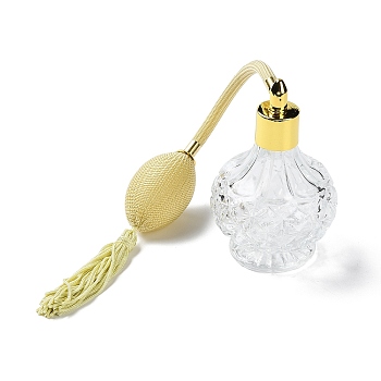 Glass Empty Refillable Perfume Spray Bottles with Long Tassel, Vintage Pump Fine Mist Atomizer with Braided Airbag, Champagne Yellow, 6.75x11.5cm