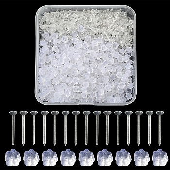 500Pcs Plastic Stud Earring Findings, Flat Round Earring Settings, with 500Pcs Ear Nuts, Clear, 12x3mm, Pin: 0.8mm