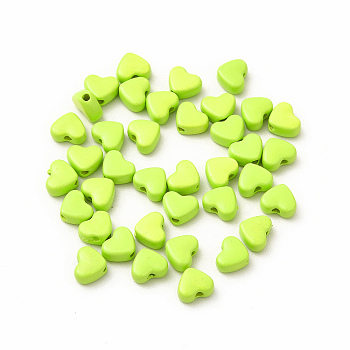 Heart Spray Painted Alloy Beads, Cadmium Free & Nickel Free & Lead Free, Green Yellow, 5x6x3mm, Hole: 1.2mm