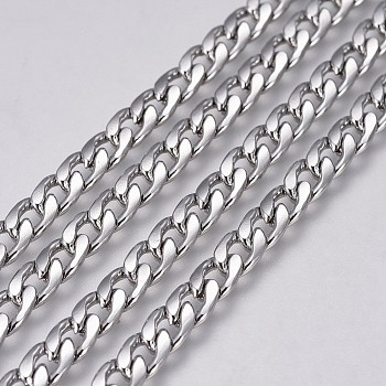 304 Stainless Steel Cuban Link Chains, Chunky Curb Chains, Unwelded, Stainless Steel Color, 8x5x1.5mm