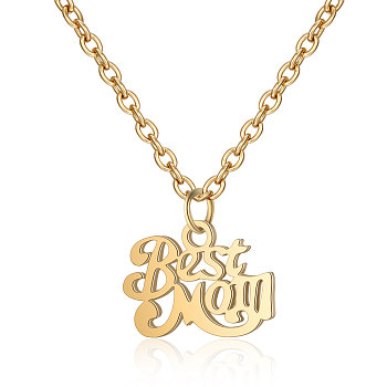 Mother's Day Gifts, 201 Stainless Steel Pendants Necklaces, Word Best Mom, Golden, 16.3 inch(40cm)x1mm