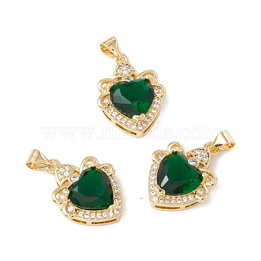 Real 18K Gold Plated Green Heart Brass+Cubic Zirconia Pendants