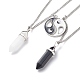 2Pcs 2 Style Natural White Jade & Black Obsidian Bullet Pendant Necklaces Set(NJEW-JN03994-03)-1