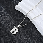 201 Stainless Steel Crystal Rhinestone Initial Pendant Necklaces, Stainless Steel Color, Non-Tarnish, Letter B, 19.69 inch(50cm)(FS-WG28760-02)