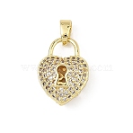 Brass Micro Pave Clear Cubic Zirconia Pendants, Heart Lock Charms, Rack Plating, Long-Lasting Plated, Cadmium Free & Lead Free, Golden, 16.5x11.5x6mm, Hole: 3x4mm(CU-B002-06G)