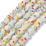 Handmade Lampwork Beads Strands, Round, White, 6mm, Hole: 2mm, about 50pcs/strand, 9.45''(24cm)(LAMP-H071-01A-03)