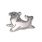 201 Stainless Steel Pendant, Sea Lion Charms, Stainless Steel Color, 19.5x21x1mm, Hole: 1.4mm(SA-CBA5D66-01P)