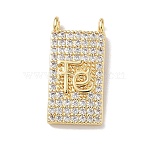 Religion Brass Micro Pave Clear Cubic Zirconia Pendants, Rectangle with F&eacute; Faith Charms, Rack Plating, Long-Lasting Plated, Cadmium Free & Lead Free, Real 18K Gold Plated, 22x10.5x4mm, Hole: 1.5mm(KK-L268-026G-02)