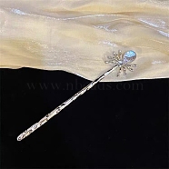 Alloy Hair Sticks, Hair Accessories for Woman Girls, with Moonstone Spider, Silver, 179x32mm(PW-WG6323D-01)