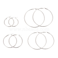 304 Stainless Steel Hoop Earrings for Women, Ring Shape, Mixed Size, Stainless Steel Color, 31~59x29~61x2mm, 12 Gauge, Pin: 1x0.8mm/0.7x1mm, 4pairs/set(EJEW-X0015-02P-02)