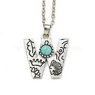 Letter A~Z Antique Silver Plated Alloy with Synthetic Turquoise Pendant Necklaces, with Iron Cable Chains, Letter W, 18.70 inch(475mm), Letter W: 26x24.5mm(NJEW-G080-01W)