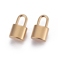 304 Stainless Steel Pendants, Padlock, Real 24K Gold Plated, 12.6~13.5x8x5mm, Hole: 4.5~5.5x3mm(X-STAS-P231-18G-01)