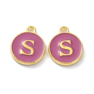 Golden Plated Alloy Enamel Charms, Cadmium Free & Lead Free, Enamelled Sequins, Flamingo, Flat Round with Letter, Letter.S, 14x12x2mm, Hole: 1.4mm(ENAM-XCP0001-13S)