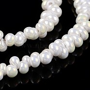 Full Rainbow Plated Teardrop Imitation Jade Glass Beads Strands, Top Drilled Beads, Creamy White, 3x3mm, Hole: 0.5mm, about 291pcs/strand, 17.7 inch(EGLA-E032-FR02)