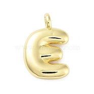 Rack Plating Brass Pendants, Cadmium Free & Lead Free, Long-Lasting Plated, Real 18K Gold Plated, Letter E, 17.5x11.5x4.5mm, hole: 2.5mm(KK-C050-01G-E)