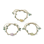 Dyed Natural Quartz Crystal & Green Aventurine Chips Braided Bead Bracelet, Macrame Pouch Nylon Adjustable Bracelets for Women, Colorful, Inner Diameter: 2-1/4~3-3/8 inch(5.6~8.5cm)(BJEW-TA00351)