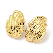 304 Stainless Steel Stud Earrings, Twist Oval, Real 14K Gold Plated, 30x21mm(EJEW-G367-06G)
