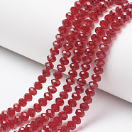 Glass Beads Strands, Faceted, Rondelle, FireBrick, 4x3mm, Hole: 0.4mm, about 123~127pcs/strand, 16.5~16.9 inch(42~43cm)(EGLA-A034-T4mm-D07)
