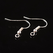 Silver Color Plated Brass Earring Hooks, with Horizontal Loop, 17~19x16~18mm, Hole: 2mm, Pin: 0.8mm(X-EC135Y-S)