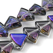 Half Rainbow Plated Electroplate Transparent Glass Beads Strands, Fan, Dark Violet, 8x10.5x4mm, Hole: 1mm, about 80pcs/strand, 25.51 inch(64.8cm)(EGLA-G037-08A-HR02)