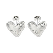 Heart with Word Love Brass Stud Earrings, Long-Lasting Plated, Lead Free & Cadmium Free, Platinum, 15.5x17.5mm(EJEW-Q811-02P)