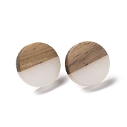 Resin & Walnut Wood Flat Round Stud Earrings with 304 Stainless Steel Pin for Women, Wheat, 15mm, Pin: 0.6mm(EJEW-N017-010A-02)
