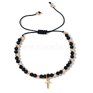 Bohemian Style Glass Braided Bead Bracelets for Women, Cross, Black(WV4296-11)