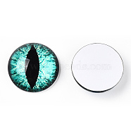 Glass Cabochons, Half Round with Evil Eye, Vertical Pupil, Medium Turquoise, 20x6.5mm(GGLA-T004-02W)