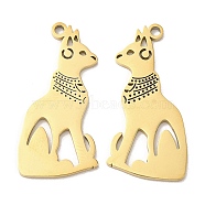 Ion Plating(IP) 304 Stainless Steel Pendants, Cat Charm, Real 18K Gold Plated, 30x15x1.5mm, Hole: 1.8mm(STAS-L020-016G)