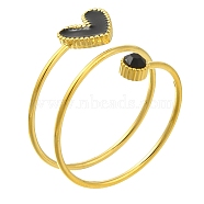 Ion Plating(IP) 304 Stainless Steel Micro Pave Cubic Zirconia Finger Rings for Women, with Enamel Heart Charm, Real 14K Gold Plated, Black, Inner Diameter: 17.6mm(RJEW-U013-11G-01)