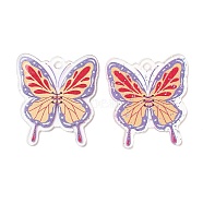 Transparent Acrylic Pendants, with Glitter Powder, Butterfly, Colorful, 37.5x33.5x1.5mm, Hole: 2.8mm(MACR-D079-01B)