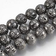 Electroplated Natural Lava Rock Beads Strands, Round, Bumpy, Gunmetal Plated, 12~13mm, Hole: 1mm, about 31pcs/strand, 15.7 inch(G-T061-55D-12mm)