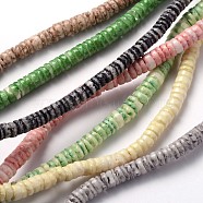 Natural Sea Shell Beads Strands, Disc/Flat Round, Heishi Beads, 5x1.5~3.5mm, Hole: 1mm, about 290pcs/strand, 24.4 inch(BSHE-O009-12)