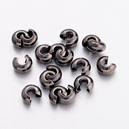Brass Crimp Beads Covers, Nickel Free, Round, Gunmetal, about 4mm in diameter, 3mm thick, hole: 1.5mm(EC266-NFB)