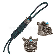 Outdoor EDC Tool Brass Parachute Rope European Beads, with Synthetic Turquoise, Large Hole Beads, Lion Dance, Antique Silver, 17x20.5x19mm, Hole: 4mm & 4.5mm(KK-WH0081-44B-AS)