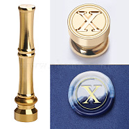 Golden Tone Brass Wax Seal Stamp Head with Bamboo Stick Shaped Handle, for Greeting Card Making, Letter X, 74.5x15mm(STAM-K001-05G-X)