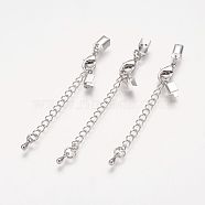 Iron Chain Extender, with Brass Folding Crimp Ends, Platinum, Chains: 56~62mm long, Lobster Clasp: 12x8x3mm, End: 9x4mm, Iron Circle: 3mm inner diameter.(KK-G149-N)