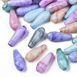 Opaque Baking Painted Crackle Glass Beads Strands, Teardrop, Faceted, Mixed Color, 15x6mm, Hole: 1.4~1.5mm(EGLA-S174-34)