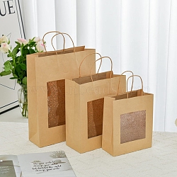 Folding Cardboard Paper Gift Tote Bags, Gift Package Bags with Visible Window, Rectangle, Square, 26x12x32cm(PW-WG64806-11)