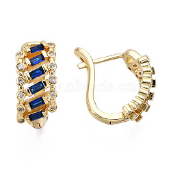Cubic Zirconia Hoop Earrings for Women, Real 18K Gold Plated Brass Earrings for Women, Nickel Free, Dark Blue, 17x16x8mm, Pin: 0.9mm(EJEW-N011-118B)