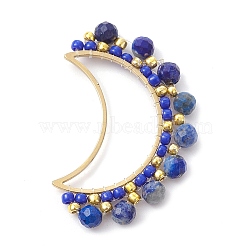 201 Stainless Steel Linking Rings, with Natural Lapis Lazuli & Seed Beads, Crescent Moon Connector, 36.5~37x23~24.5x4.5mm, Inner Diameter: 24x7mm(PALLOY-JF02452-02)