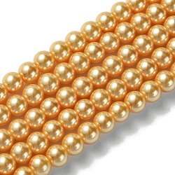 Eco-Friendly Dyed Glass Pearl Bead Strands, Round, Cotton Cord Threaded, Orange, 6mm, Hole: 1.2~1.5mm, about 70pcs/strand, 15.7 inch(HY-A008-6mm-RB112)